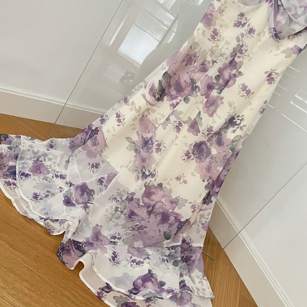 Sexy purple retro summer printing dress for women