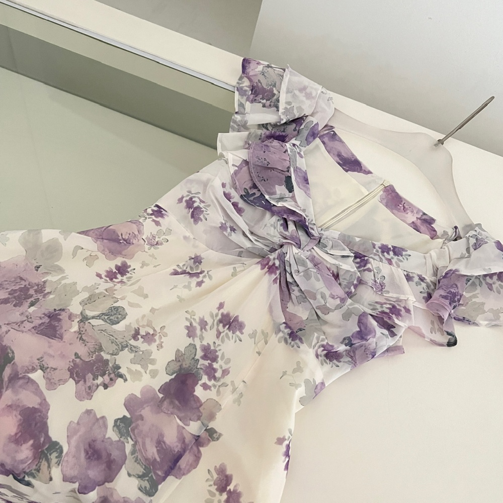 Sexy purple retro summer printing dress for women