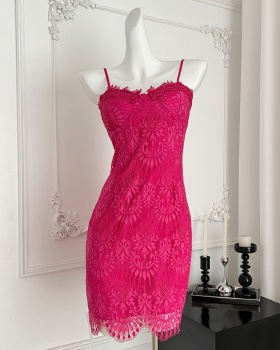 Temperament slim strap dress red package hip dress