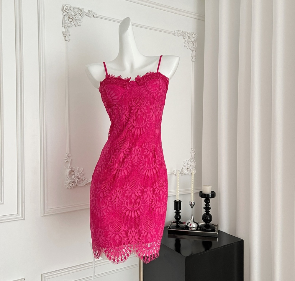Temperament slim strap dress red package hip dress