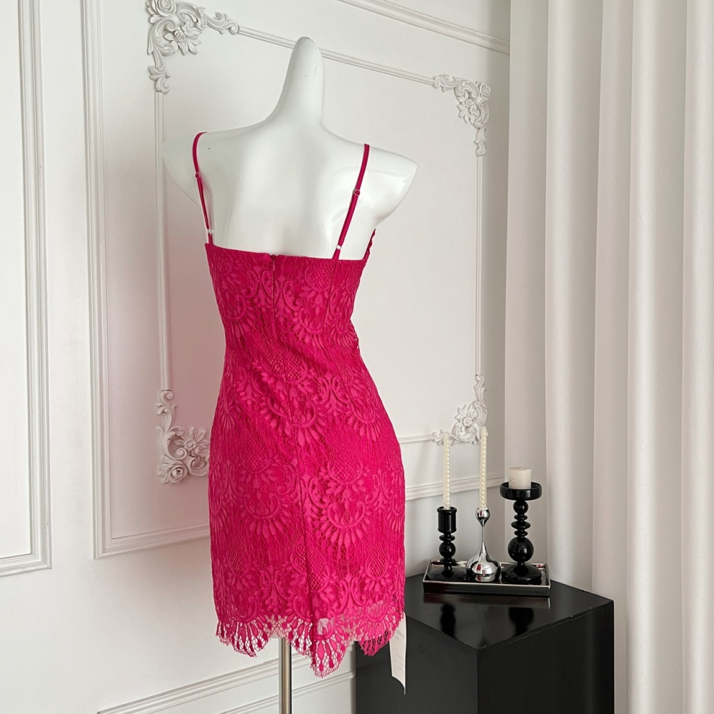 Temperament slim strap dress red package hip dress