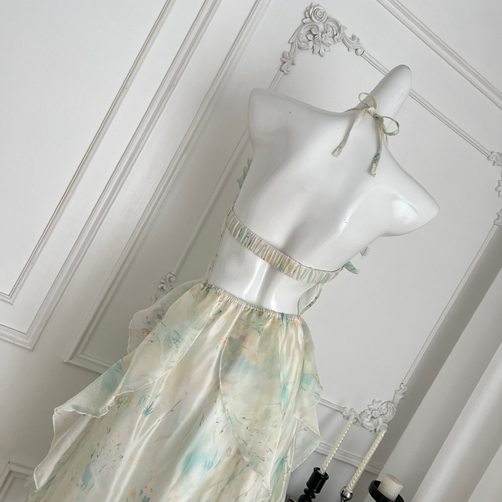 Pinched waist sling dress vacation halter long dress