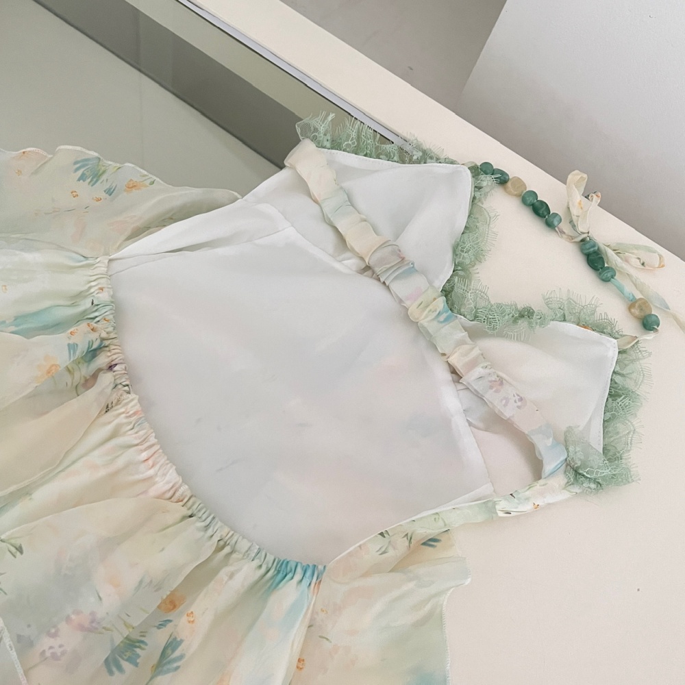 Pinched waist sling dress vacation halter long dress