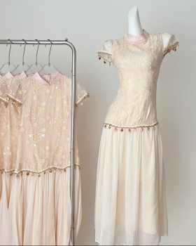 Splice spring and summer cheongsam organza dress