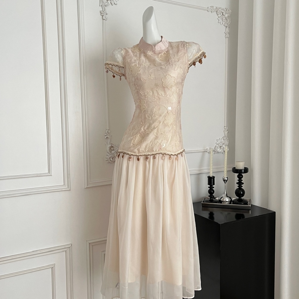 Splice spring and summer cheongsam organza dress