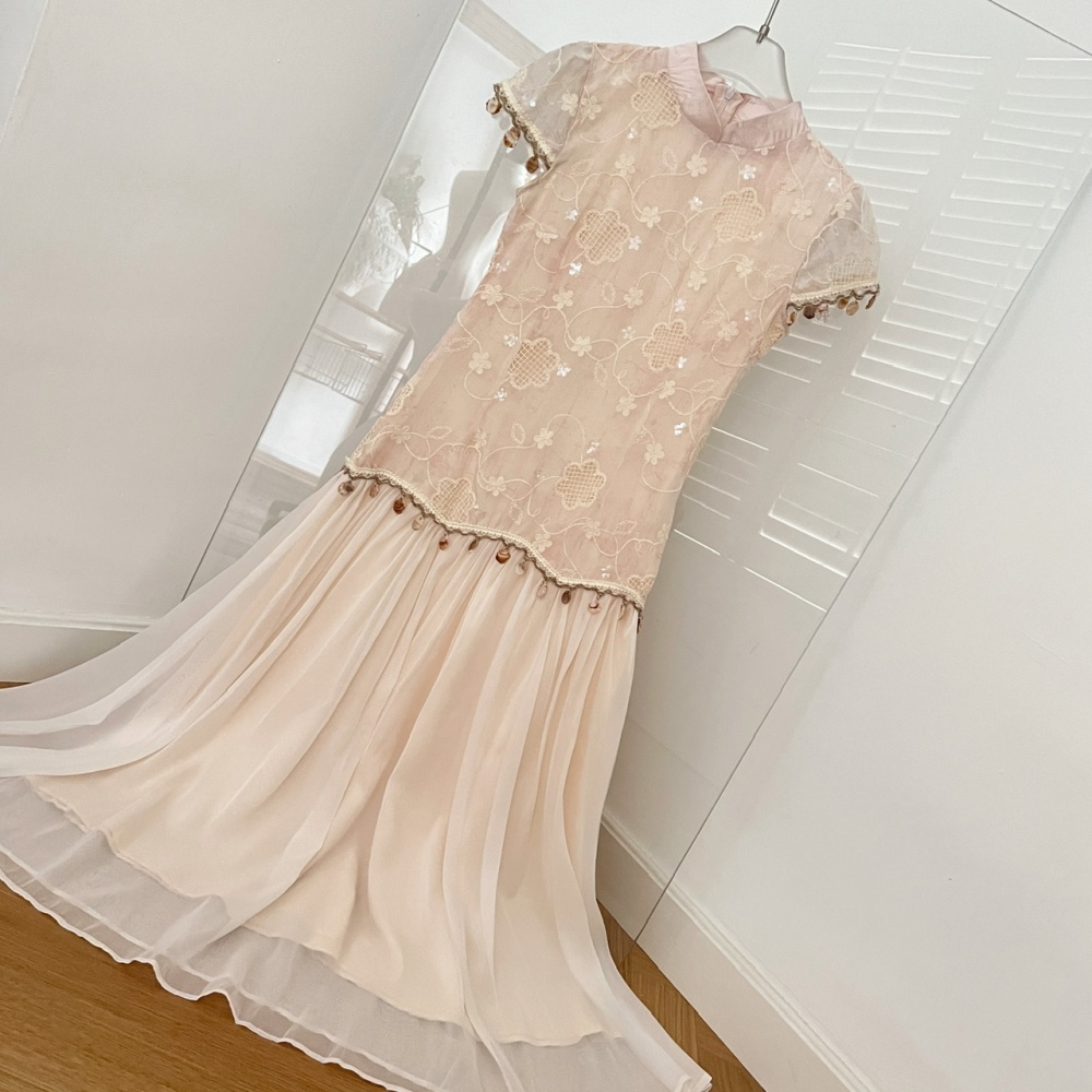 Splice spring and summer cheongsam organza dress