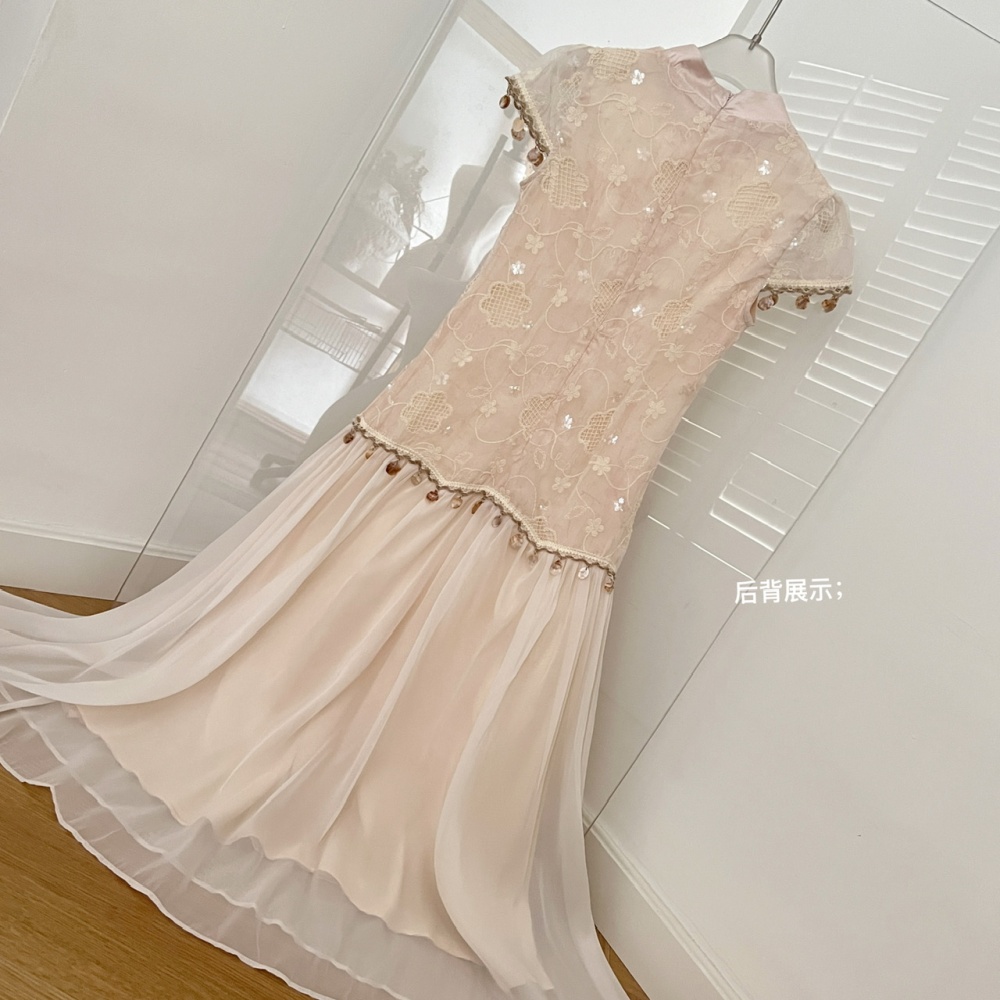 Splice spring and summer cheongsam organza dress