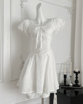 Hollow splice tender sweet embroidery slim summer lace dress
