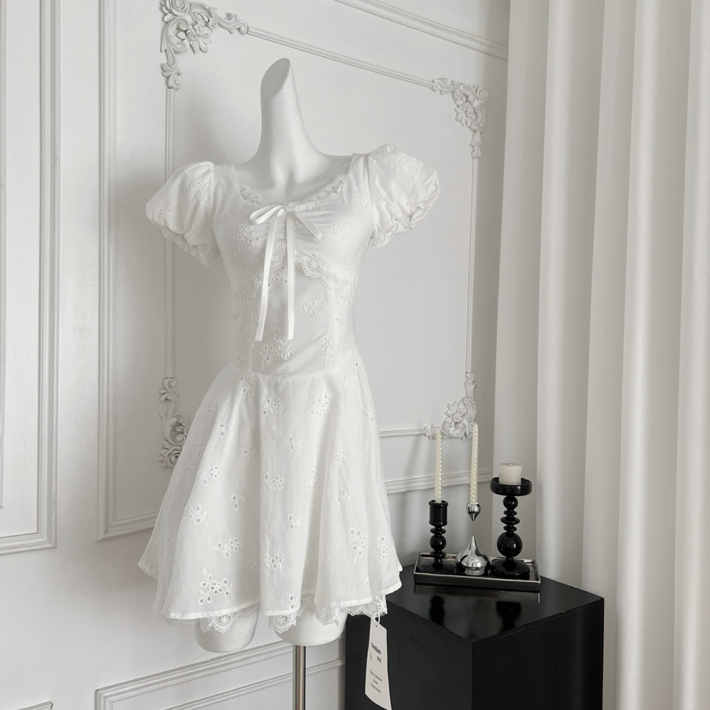 Hollow splice tender sweet embroidery slim summer lace dress