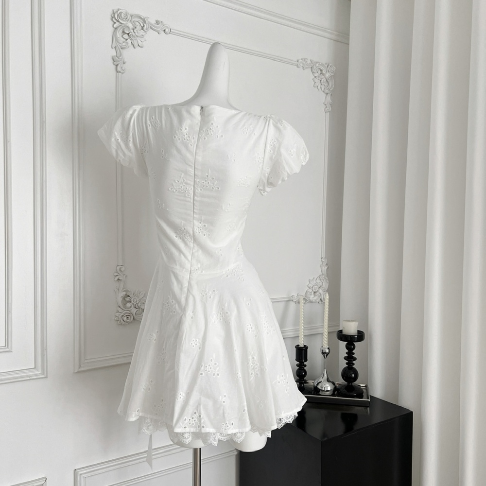 Hollow splice tender sweet embroidery slim summer lace dress