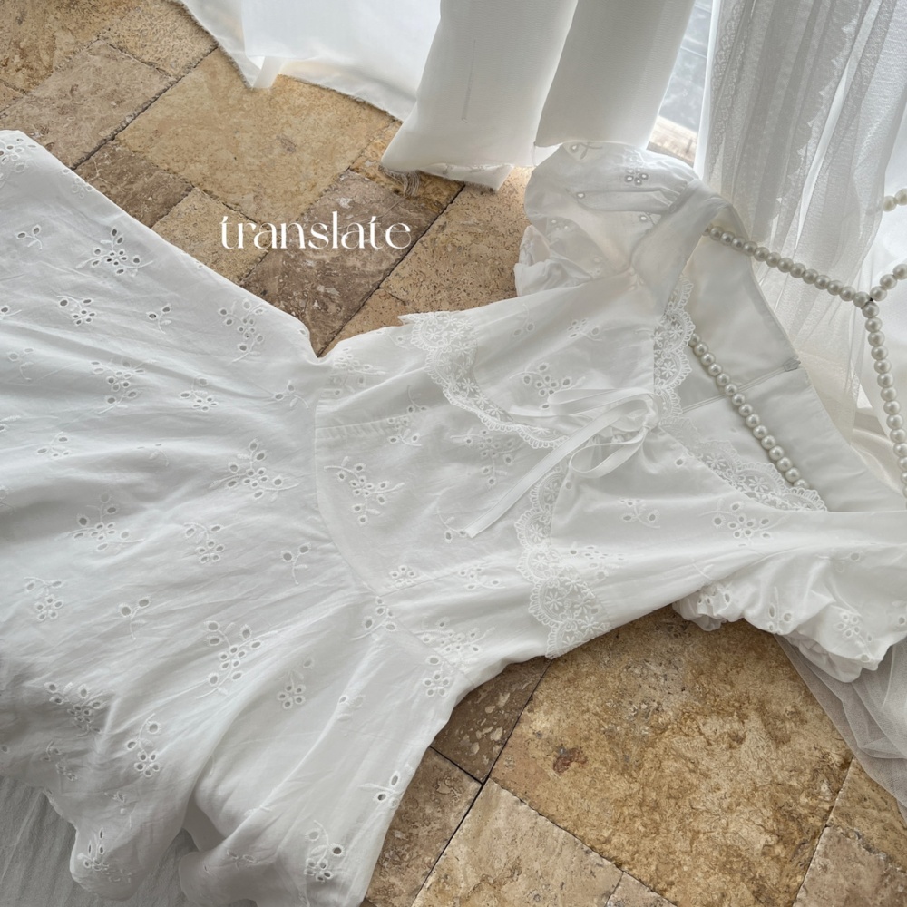 Hollow splice tender sweet embroidery slim summer lace dress