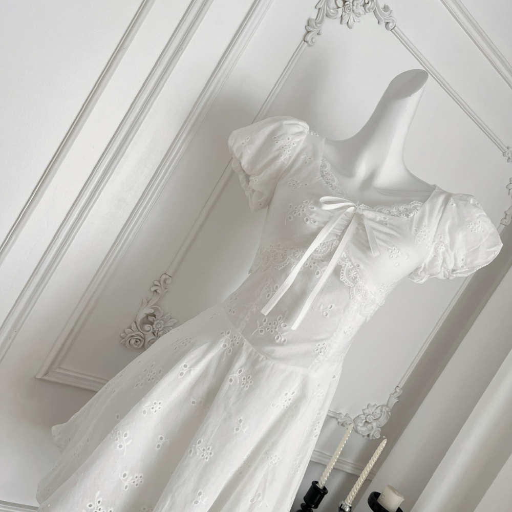 Hollow splice tender sweet embroidery slim summer lace dress