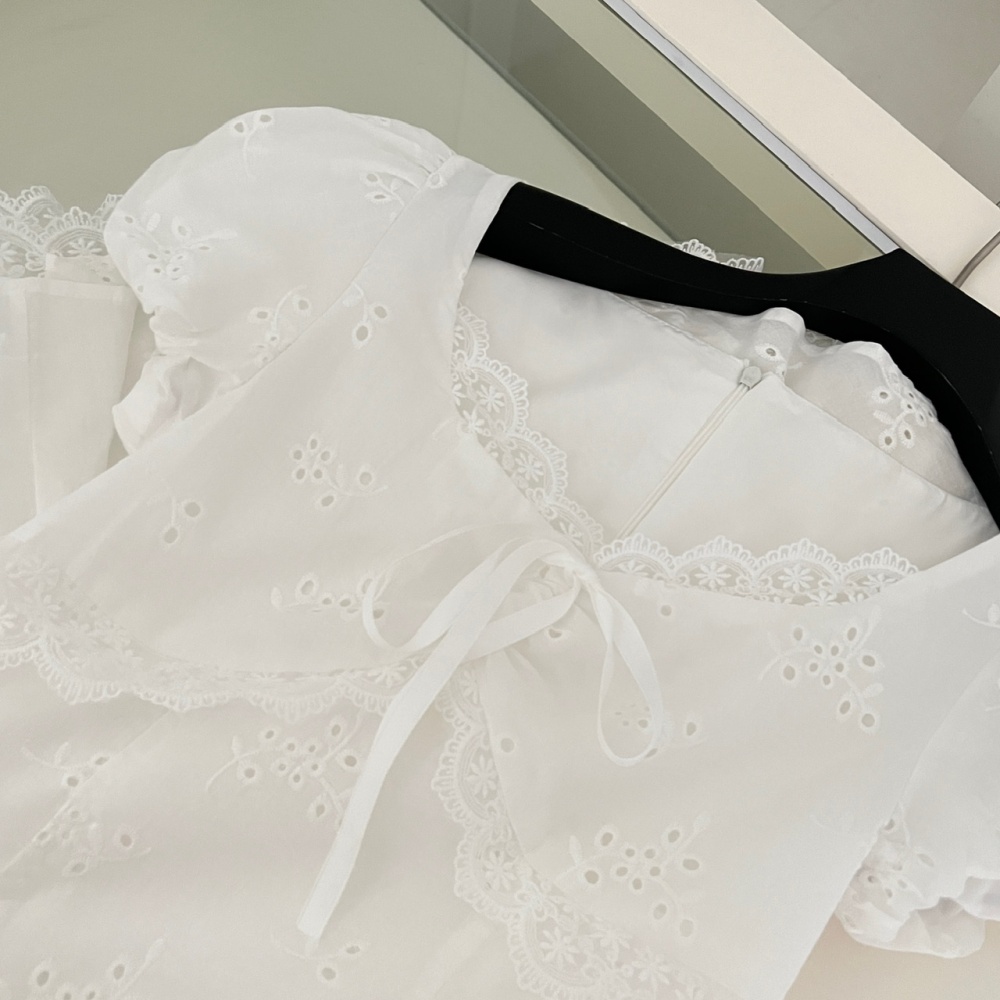 Hollow splice tender sweet embroidery slim summer lace dress