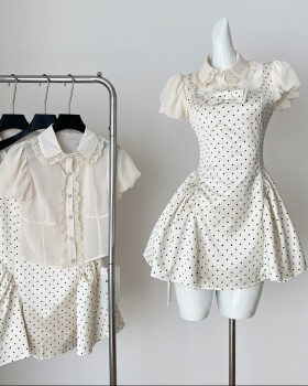 Fawn pinched waist sweet polka dot dress a set for women
