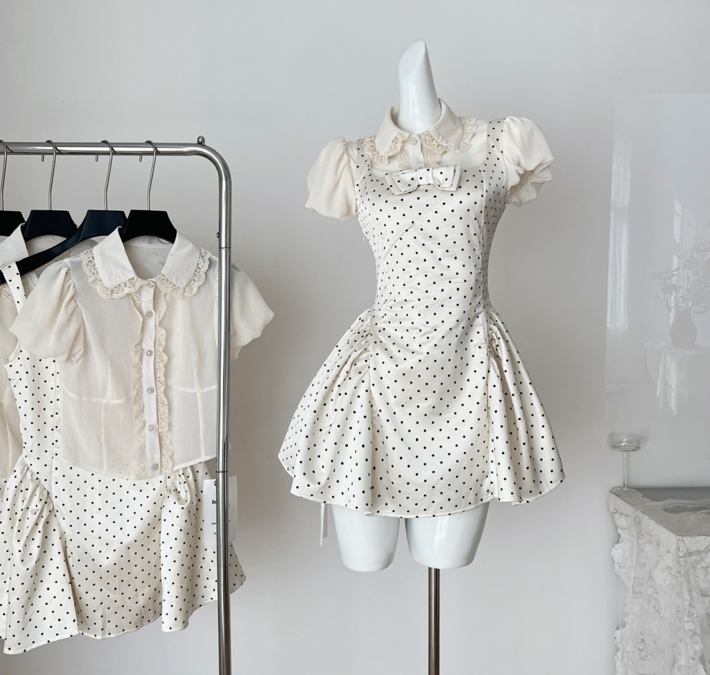 Fawn pinched waist sweet polka dot dress a set for women