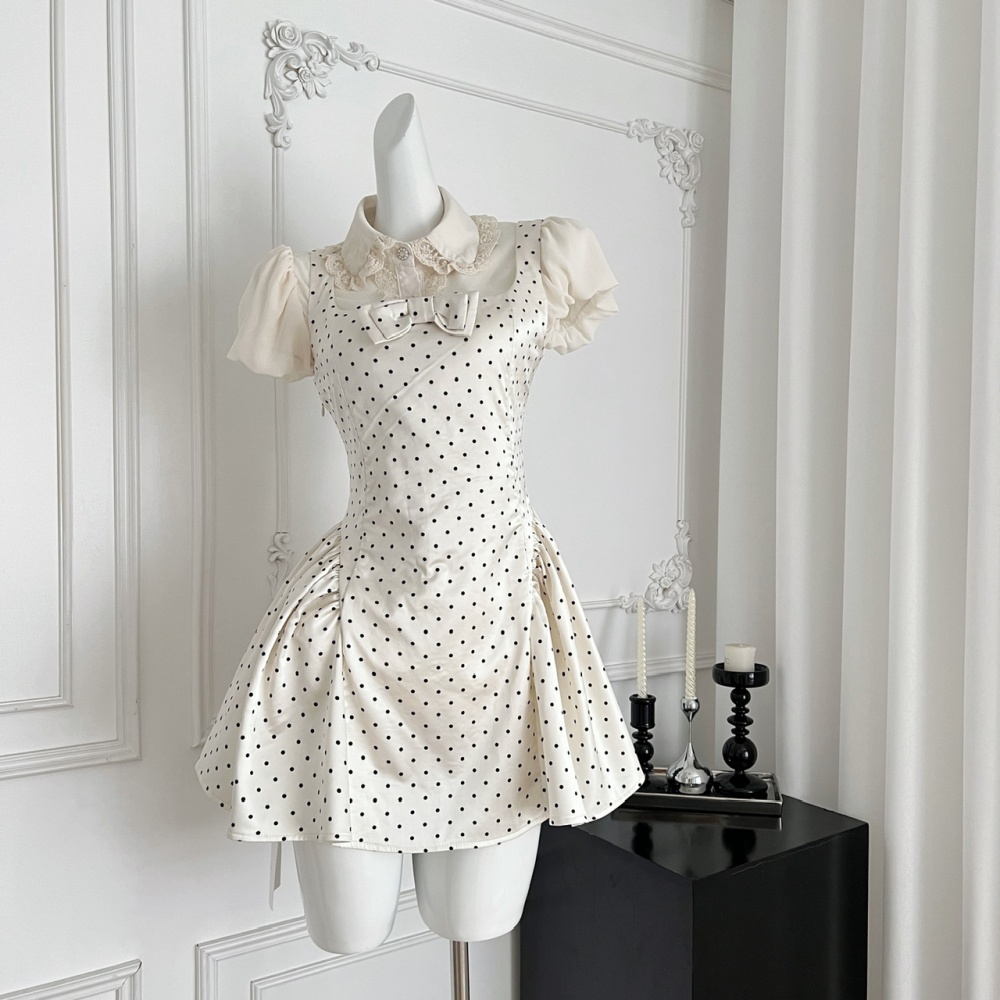 Fawn pinched waist sweet polka dot dress a set for women