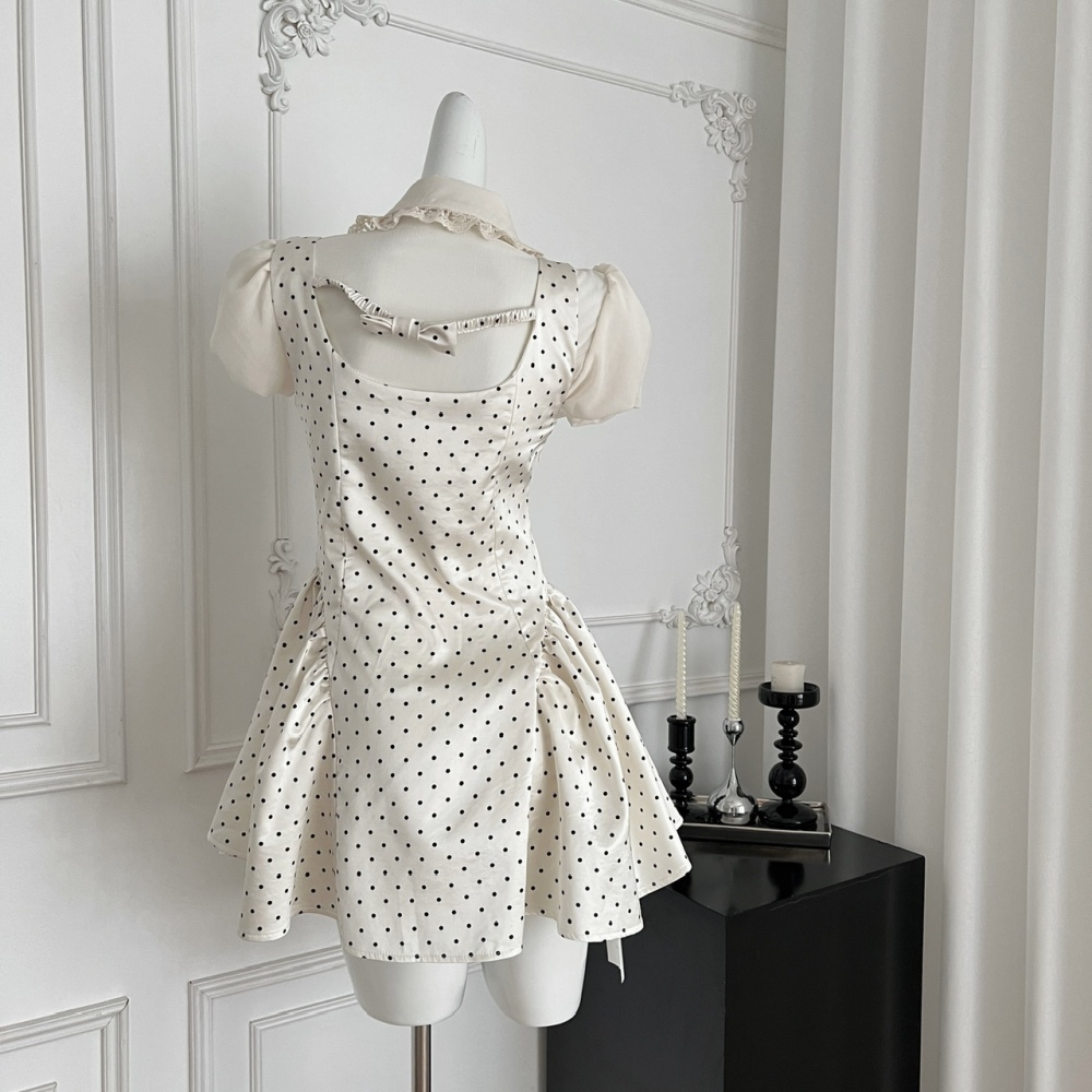 Fawn pinched waist sweet polka dot dress a set for women