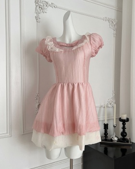 Summer sweet mixed colors lace pink dress for women