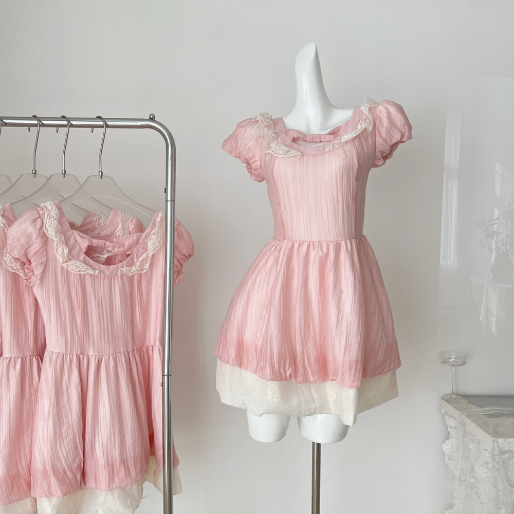 Summer sweet mixed colors lace pink dress for women