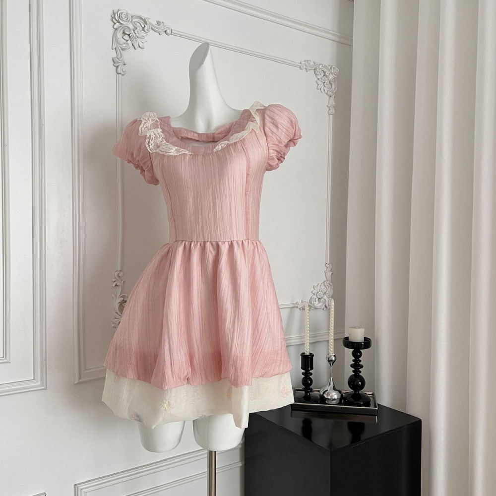 Summer sweet mixed colors lace pink dress for women