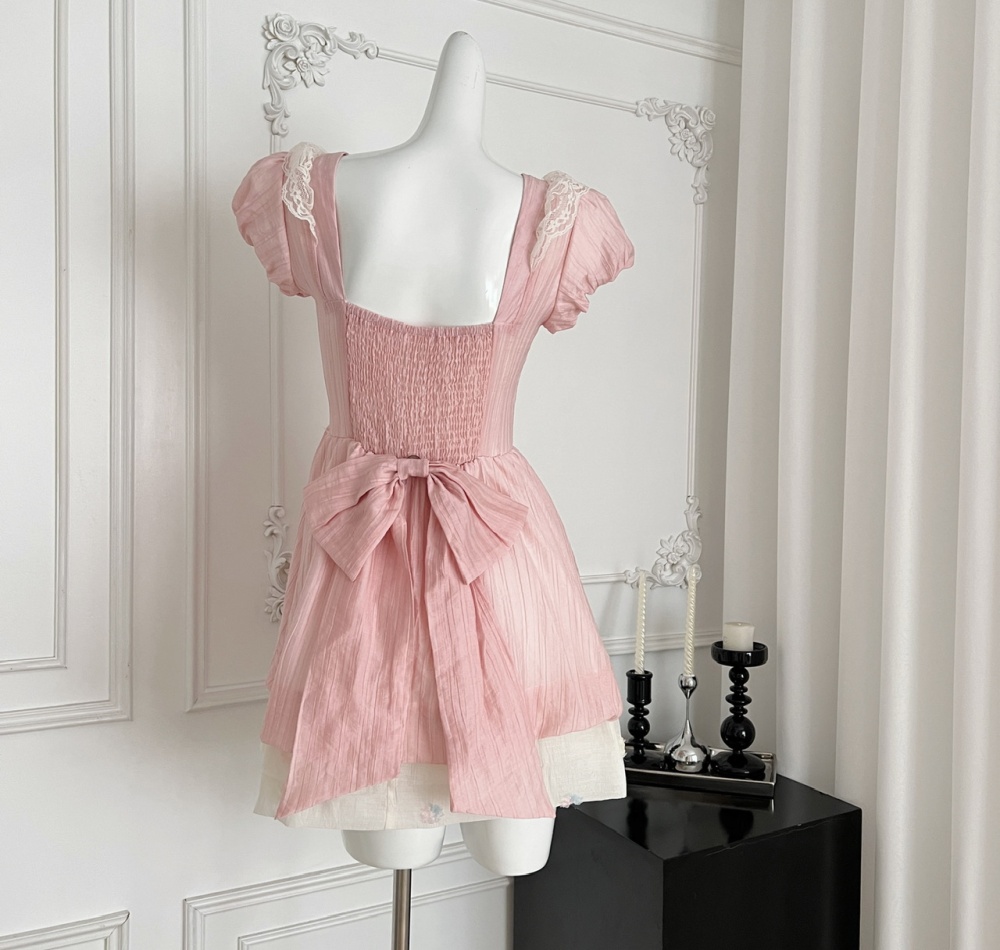 Summer sweet mixed colors lace pink dress for women