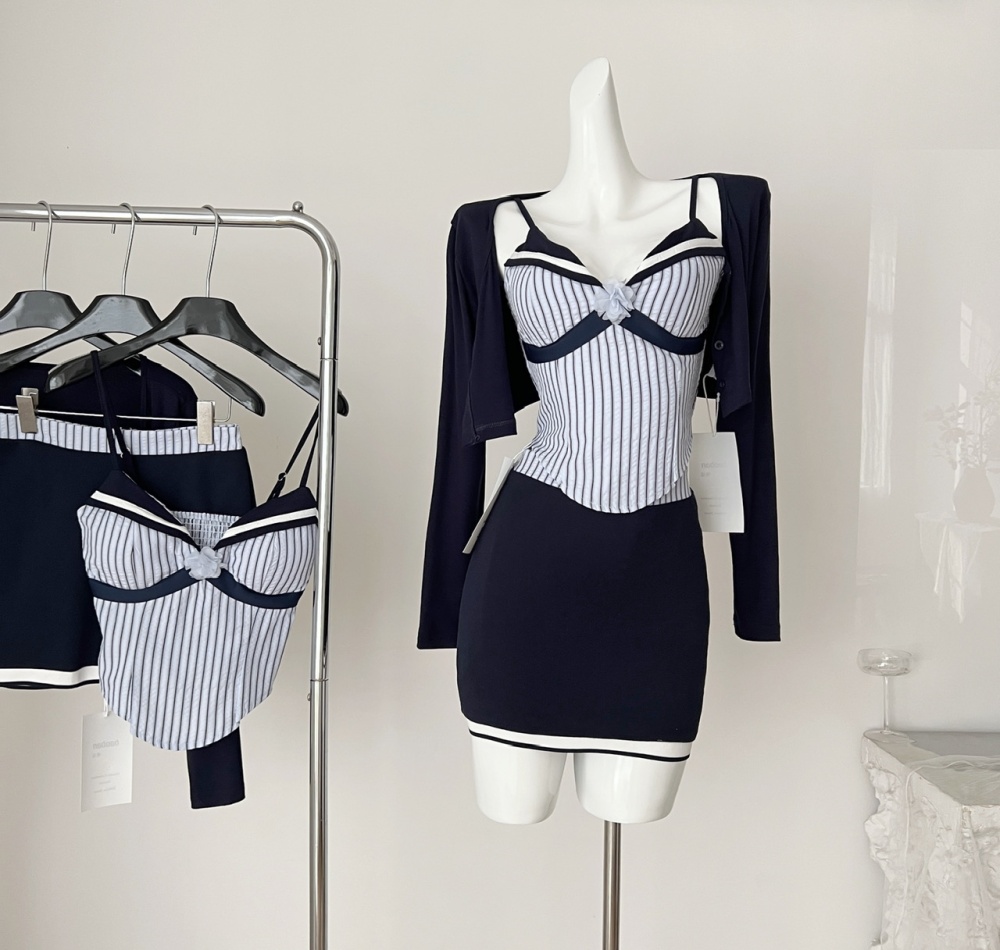 College style tops sling cardigan 3pcs set for women