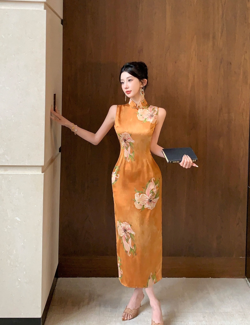 Sleeveless printing summer dress unique retro long dress