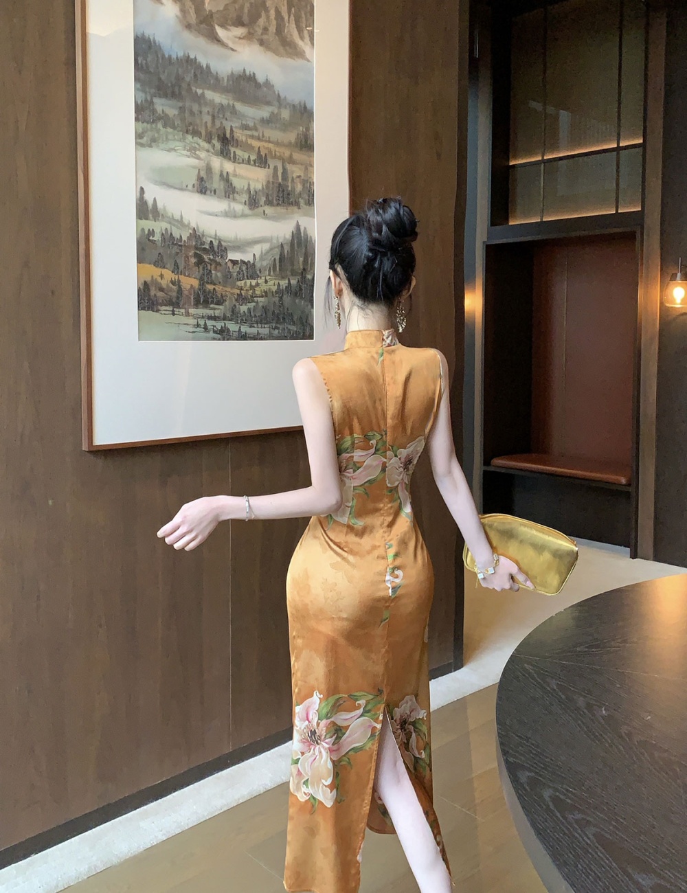 Sleeveless printing summer dress unique retro long dress