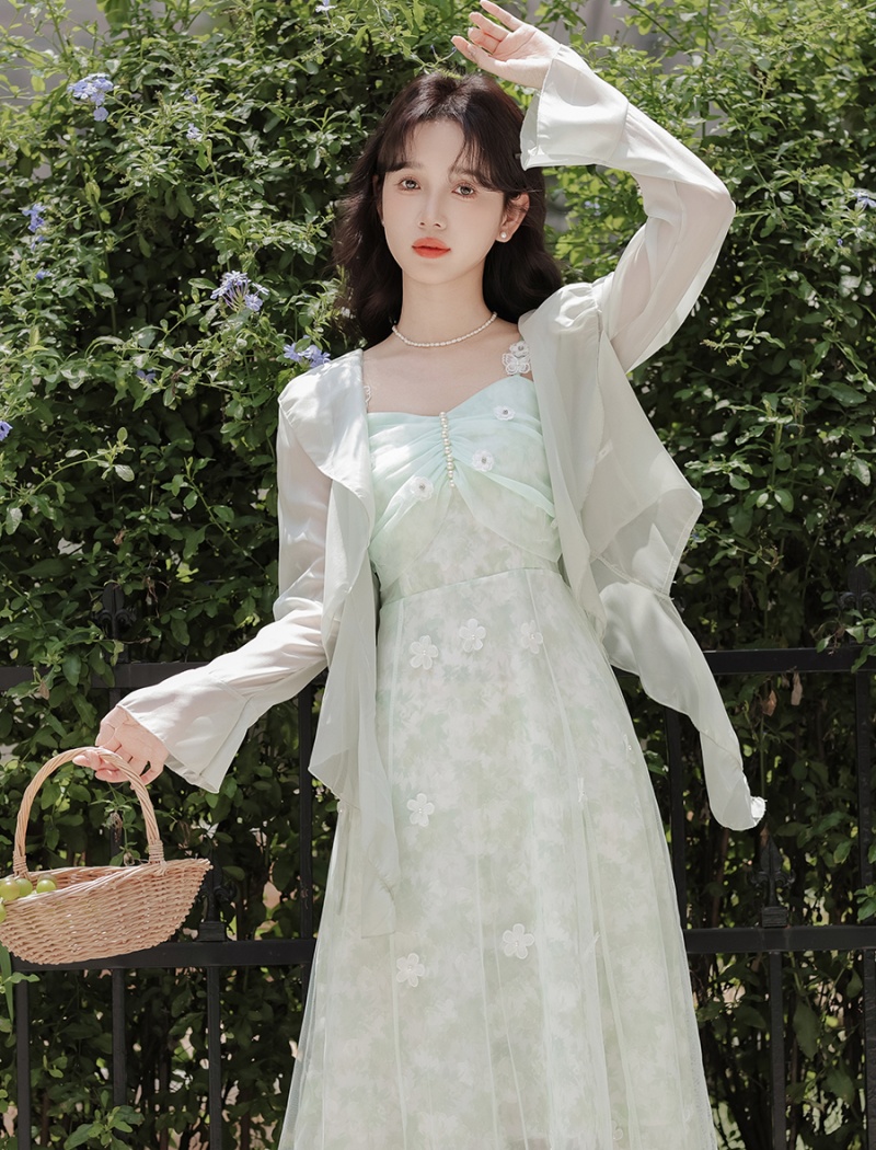 Sling cardigan floral dress 2pcs set