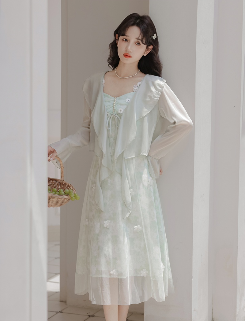 Sling cardigan floral dress 2pcs set