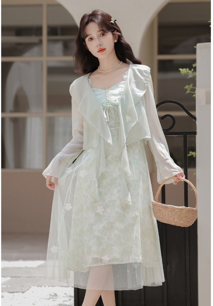 Sling cardigan floral dress 2pcs set