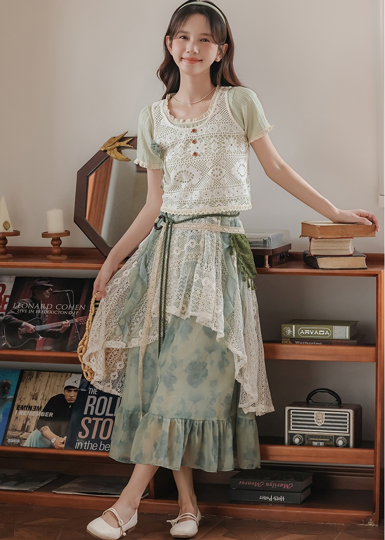Pastoral style) summer seaside Bohemian style skirt