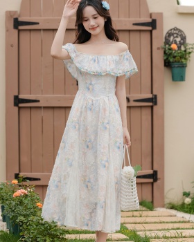 Temperament flat shoulder summer dress seaside Casual long dress