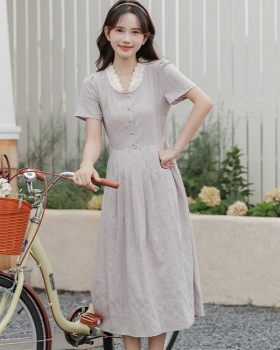 Lace collar short sleeve temperament summer slim dress