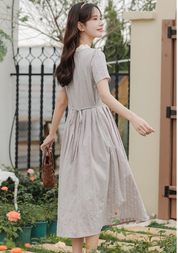 Lace collar short sleeve temperament summer slim dress