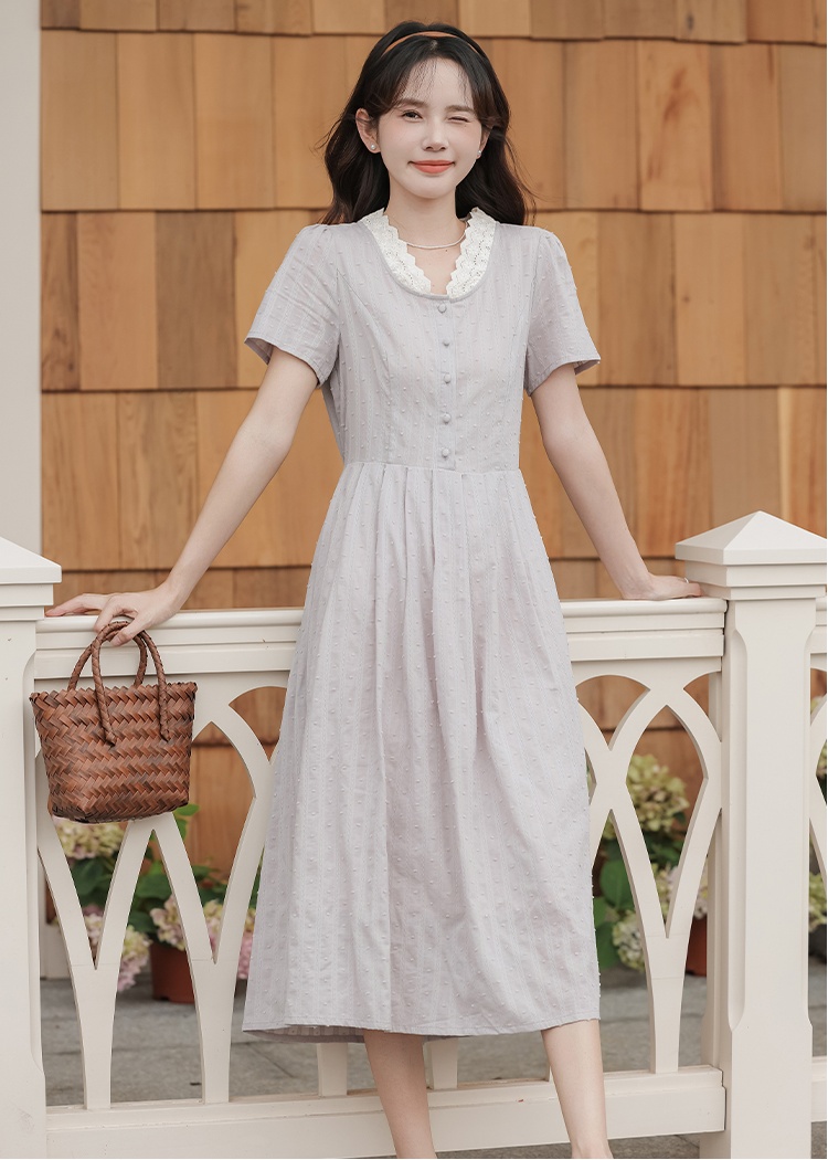 Lace collar short sleeve temperament summer slim dress
