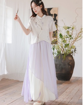 Purple playful wide leg pants Chinese style tops a set