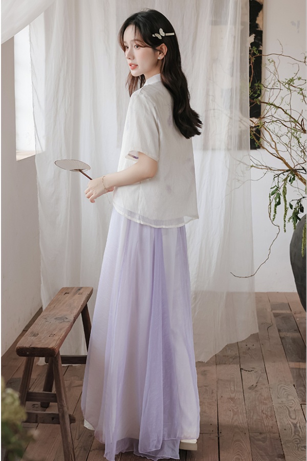 Purple playful wide leg pants Chinese style tops a set