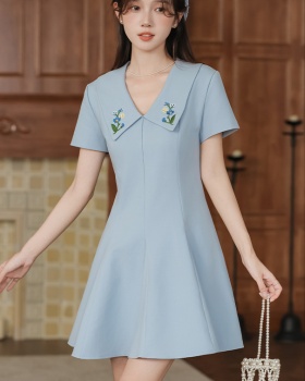 Slim summer flowers dress A-line embroidery T-back