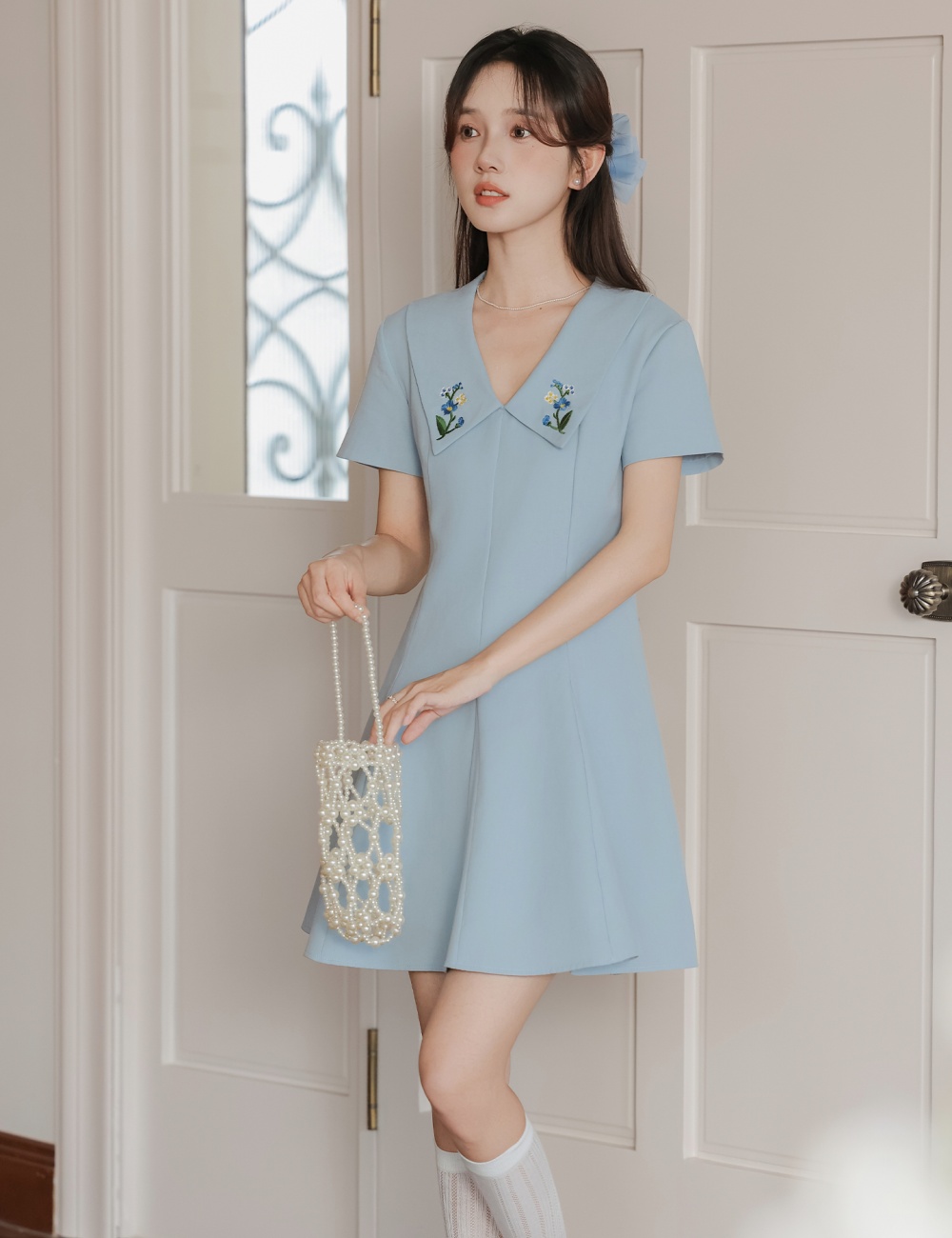 Slim summer flowers dress A-line embroidery T-back