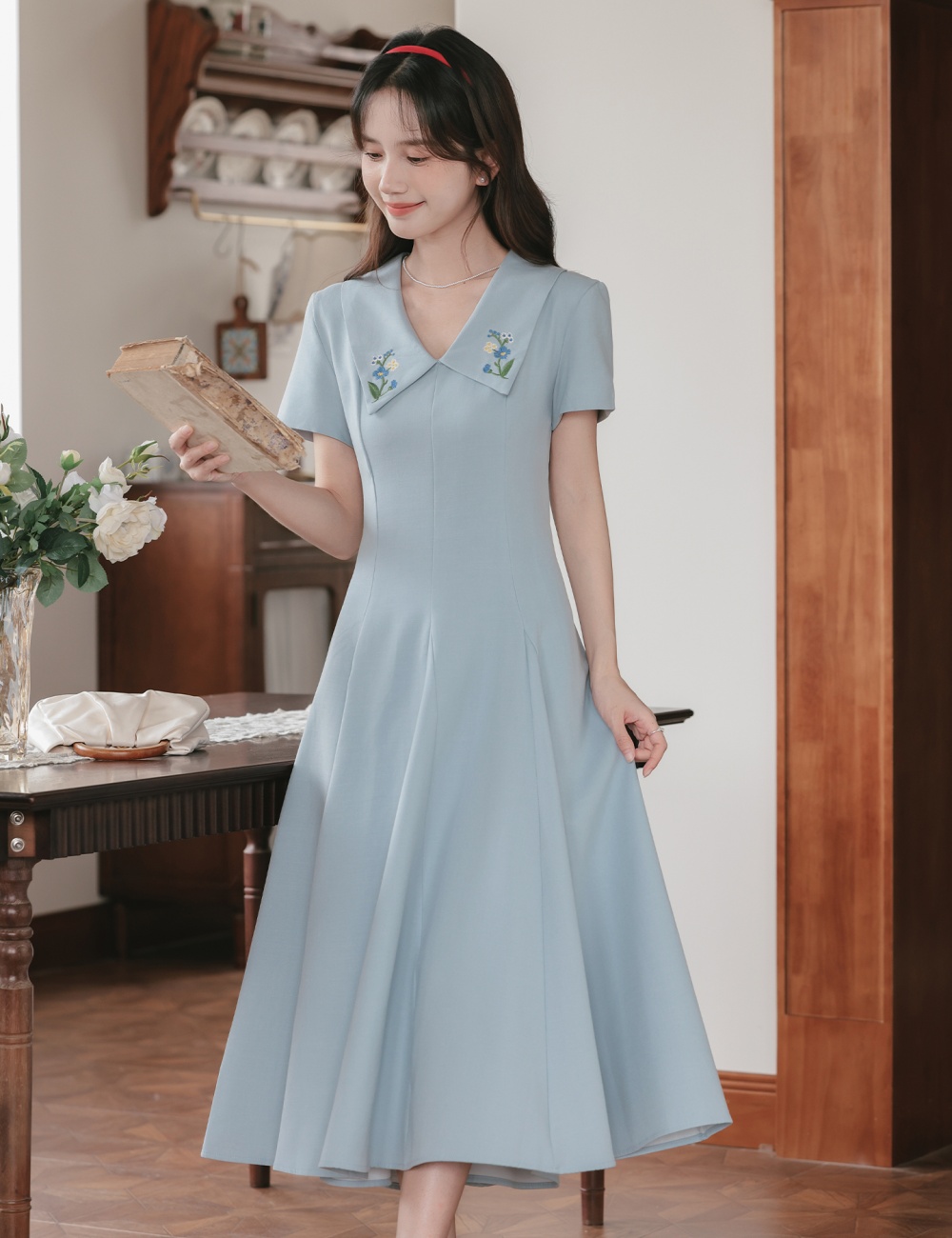 Fake show young flowers dress slim long dress