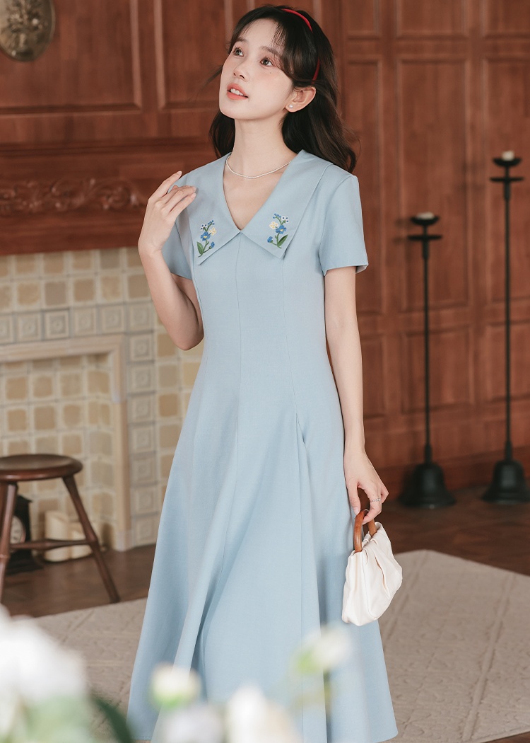 Fake show young flowers dress slim long dress