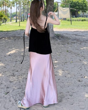 Sling wears outside long skirt black summer tops 2pcs set