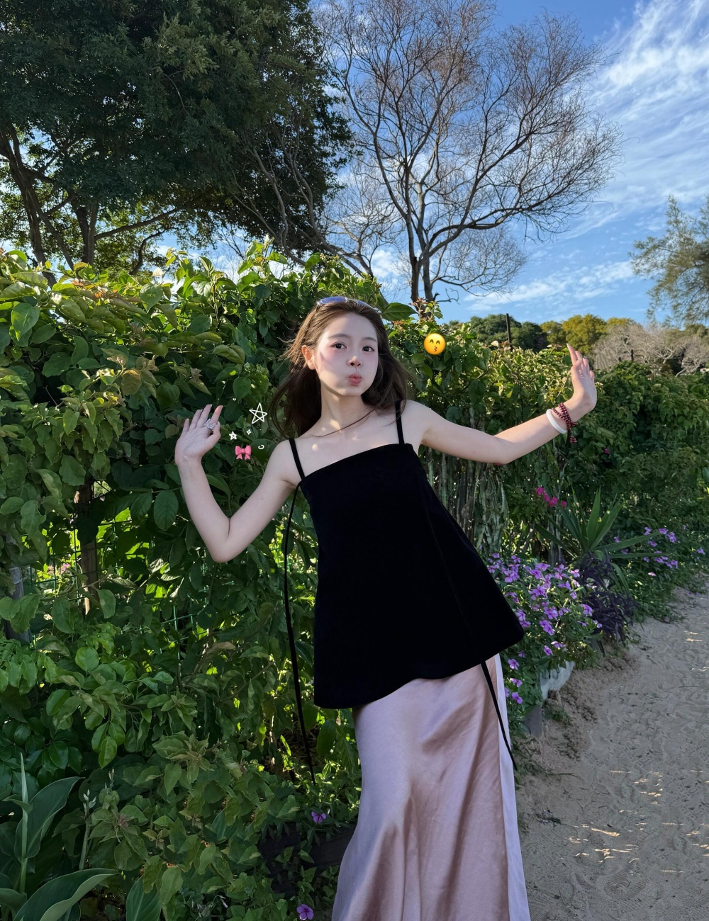 Sling wears outside long skirt black summer tops 2pcs set