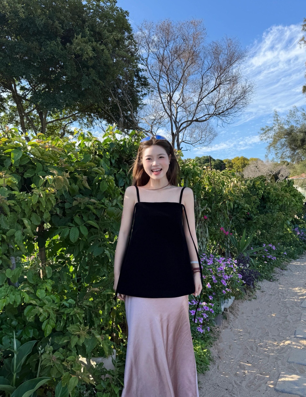 Sling wears outside long skirt black summer tops 2pcs set