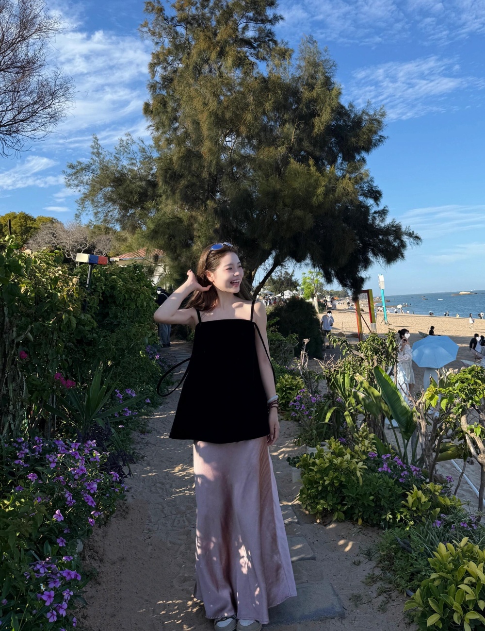 Sling wears outside long skirt black summer tops 2pcs set