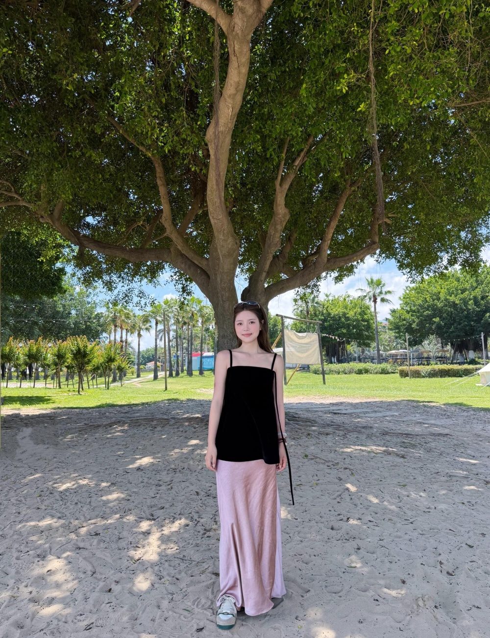 Sling wears outside long skirt black summer tops 2pcs set