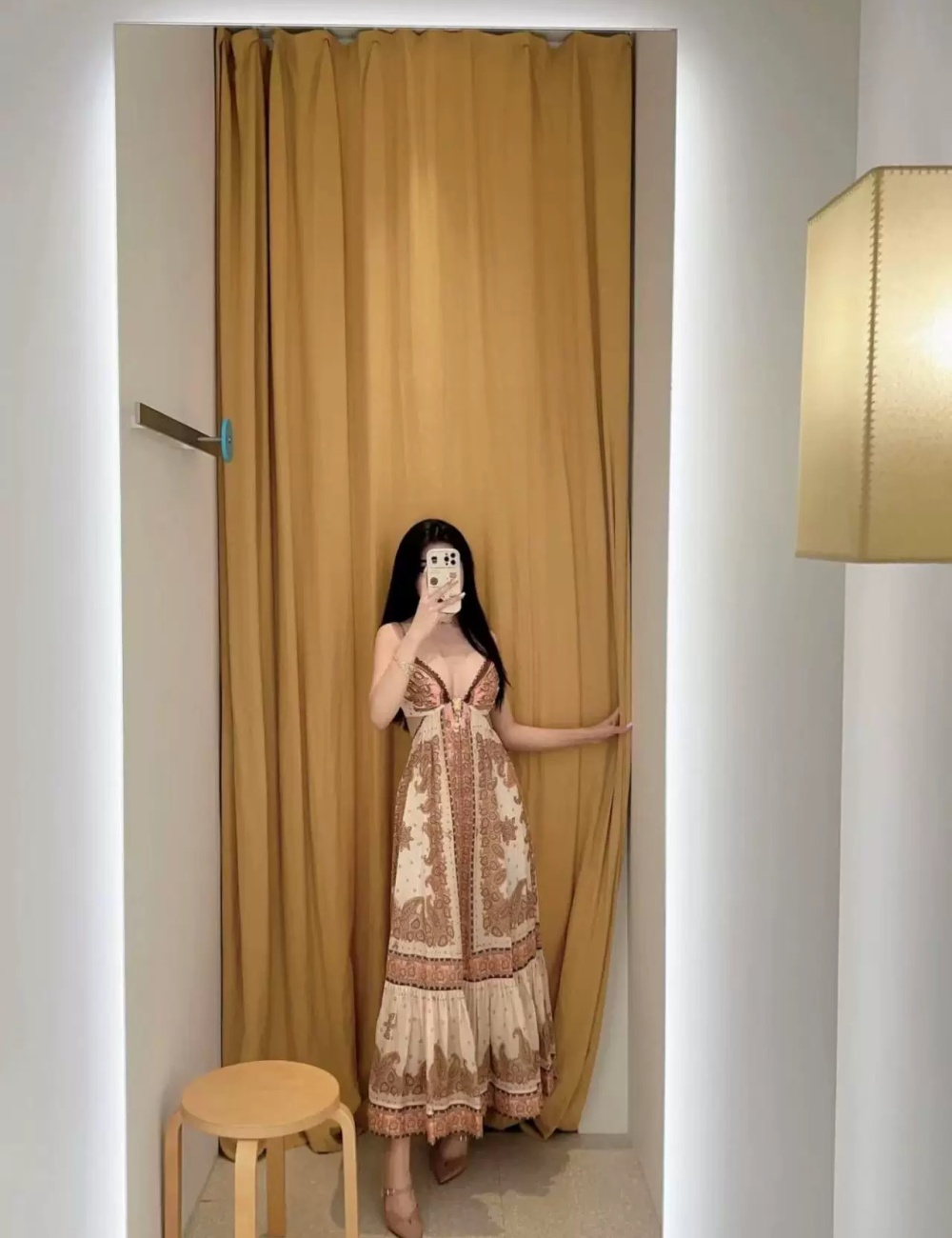 Vacation printing long dress retro V-neck jumpsuit