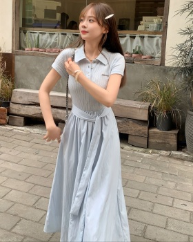 Summer short sleeve blue generous dress for women