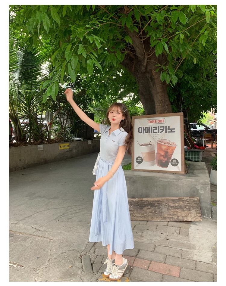 Summer short sleeve blue generous dress for women